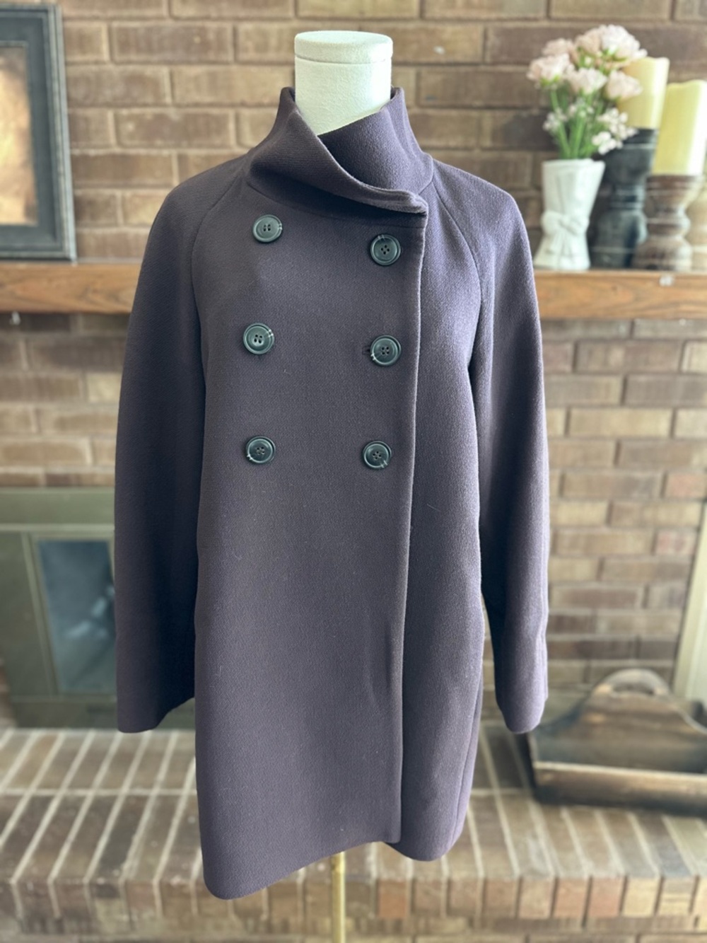 J.Crew Double-Cloth Wool Funnel Neck Coat Eggplant Plum HO10 P12
